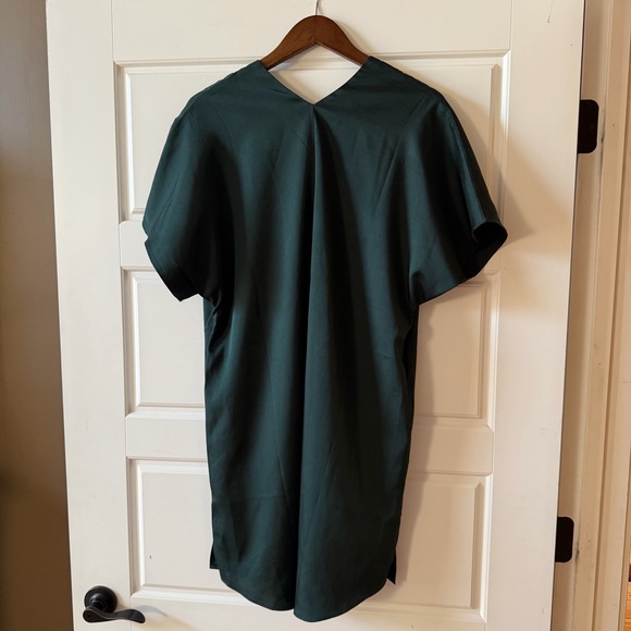 Caryn Lawn Dark Green Satin Shift Dress One Size Minimalist NWT - Picture 7 of 11